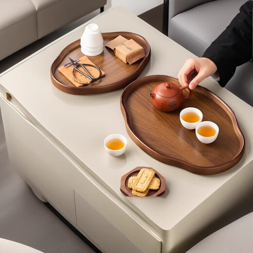 Chinese style bamboo wooden snacks and dried fruits fruit storage tray high-looking cake snack tray household tea cup storage retro color 37*26*2.3 Ruyi large size