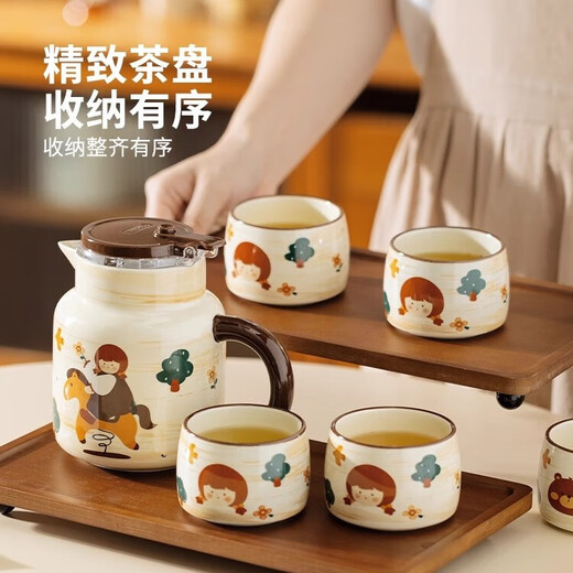 Teacher's Day gift from Wanjiaquan, female teacher's wedding gift, complete tea set for newlyweds, engagement, housewarming and moving gift, Trojan tea set, 1 pot, 4 cups, 1 tray