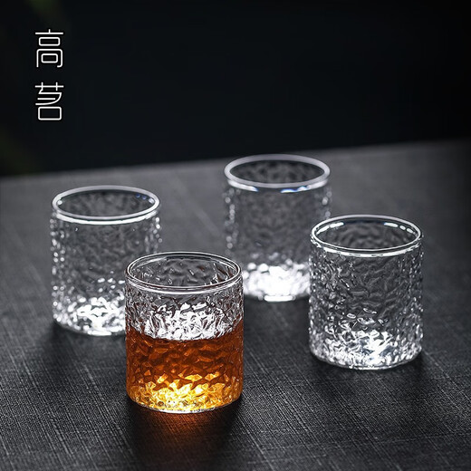 日式锤纹玻璃小茶杯100毫升家用小号水杯耐热喝茶茶具酒杯子套装 694两只装100ML