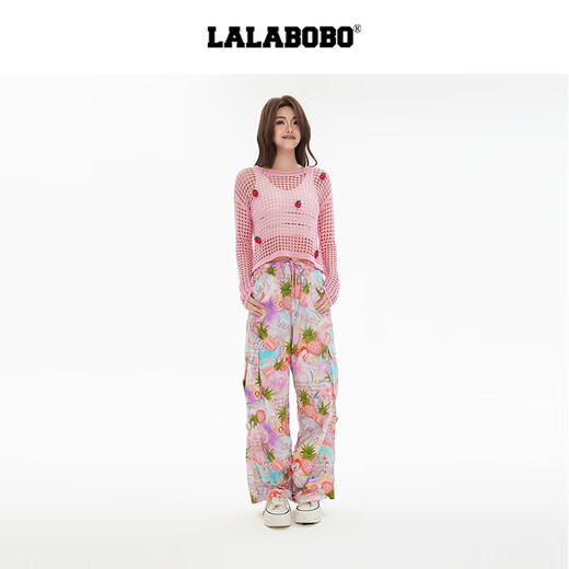 LALABOBO [Mall Style] Sweet Cool Dopamine Powder Working Pants for Women 25 New Loose Casual Wide Legs LBEB-WXZC38 Pink Regular S