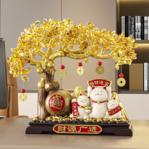 Guanjunhao New Chinese Style Fortune Tree Lucky Cat Ornament Living Room Entrance Office Decoration New Store Opening Gift Housewarming Gift Caiyuan Guangjin Fortune Tree Lucky Cat Color Box JD Logistics