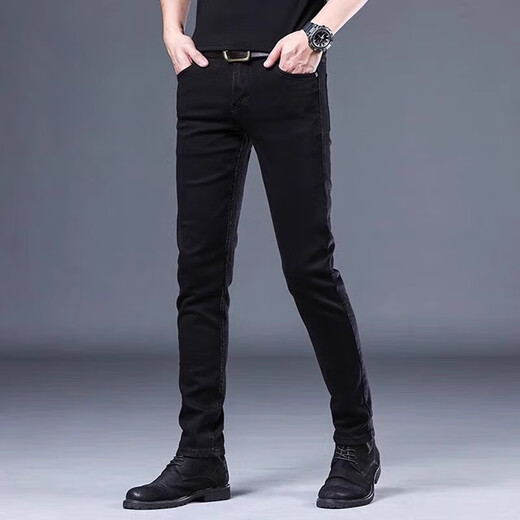 Pierre Cardin (Pierre Cardin) Jeans de hombres estirables no fachados 2025 Pantalones delgados de verano Color sólido de mediana edad 1048 Negro Regular 28