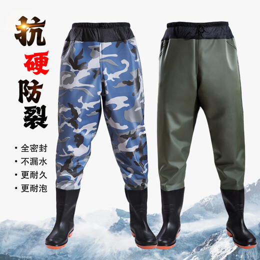 Gesufan waist-length waders, thickened waterproof and wear-resistant fishing rain pants, one-piece rain boots, fishing leather forks, main picture 36 shoes
