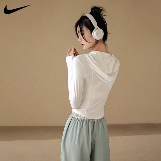 耐克（NIKE）防晒衣女款速干透气凉感防紫外线运动上衣瑜伽健身户外训练服 白色 M 【建议90-110斤b
