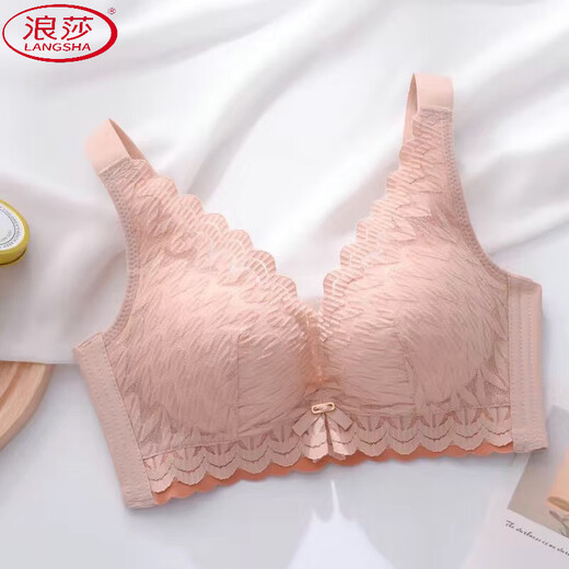 浪莎（LangSha）新款无磁婴肌棉小胸聚拢防下垂内衣女夏无钢圈调整收副乳厚文胸罩 浅茶 85A 38