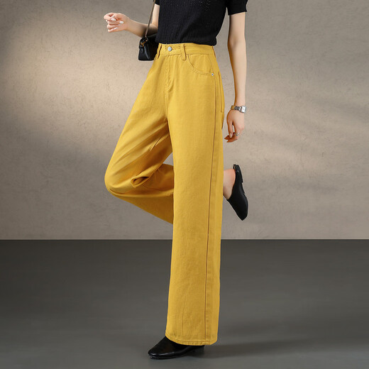 Demana entspannte und modische, lockere drapierte High-End-Jeans für Frauen 25 Jahre frische helle Farbe, gerade große Hose für Frauen
