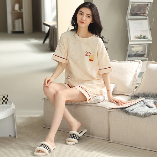 
Hongdou 2024 new pajamas for women's summer pure cotton shorts shorts spring and autumn summer style can be worn outside home clothing suit ZH-9855# shorts M size (80-100Jin[Jin equals 0.5 kg])
