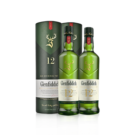 格兰菲迪（Glenfiddich）【豪悦】苏格兰单一麦芽威士忌英国斯佩塞高年份原装原瓶进口洋酒 格兰菲迪12年700mlx2瓶有码有盒
