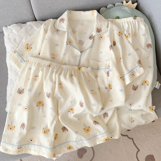 Catman MiiOW pajamas for women in summer pure cotton gauze short-sleeved three-piece set ins Japanese polka dots student summer casual home clothes Yunduo Cotton-9905# Black Love Three-piece Set M [Suggestion 75-100Jin [Jin equals 0.5 kg]]