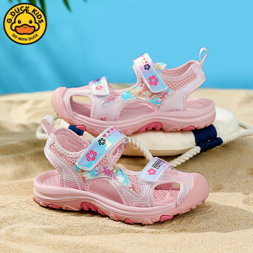 G.Duckkids kleine gelbe Ente 2025 Sommermädchen Sandalen für Mädchen mit Zehen-Anti-Kollision und Tritt Mädchen Sportschuhe Anti-Slip-Weiche Bottom 9901 Pink 26 Größe Inner Länge/16,5 cm