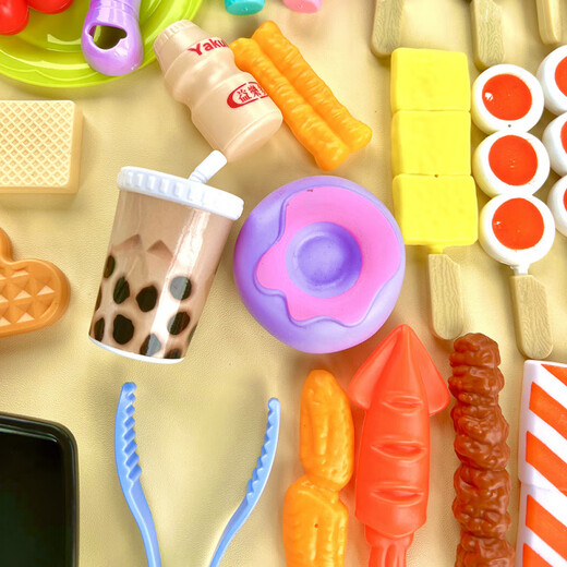 Blessing Kitchen Playing House Toys Children's Girls Simulated Food Barbecue Skewers Breakfast Dessert Bun Cooking Set 58-Piece Set-Mixed Random + BBQ Stove