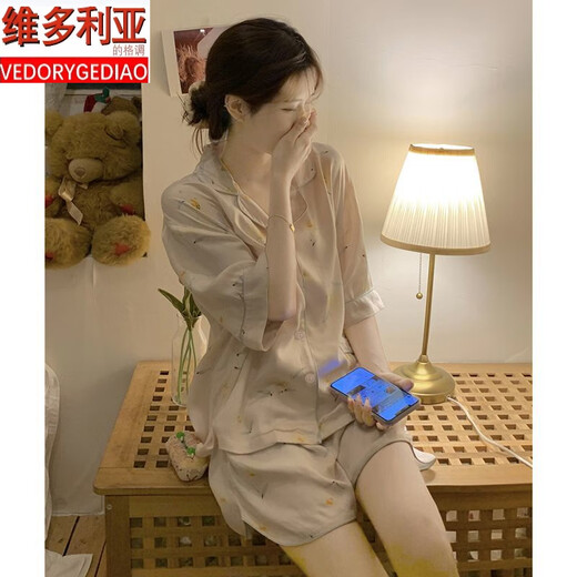 维多利亚的格调睡衣女夏季天冰丝绸2025年新款短袖两件套网红风感碎花家居服 感可外穿LW-9214 2XL 【建议135-145斤】