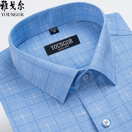 雅戈尔旗舰官方店长袖衬衫男士新款春秋纯棉免烫休闲格子正装衬衣服 6627 38 建议70-95斤