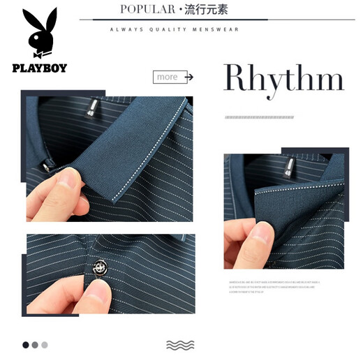 
Playboy (PLAYBOY) light luxury summer new men's loose short-sleeved pure cotton t-shirt comfortable and casual real pocket striped middle-aged POLO shirt 9757 blue M 170/50 Recommended 110-130Jin [Jin equals 0.5 kg]
