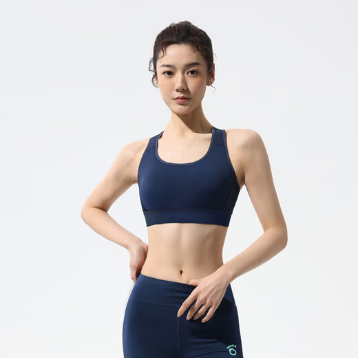 Macondo Women's Sports Bra Mid-High Strength Support Pressure Reduction Wide Shoulder Strap Half-Pull Cup Cool Quick-Drying Bra Summer Night Ocean Blue L
