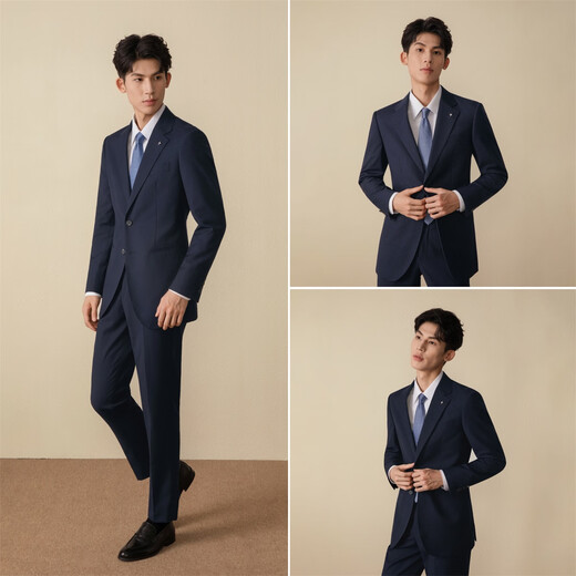 Guillaume suit suit men's business professional suit jacket dark blue high-end formal groom's wedding dress suit Prussian blue top + pants 52