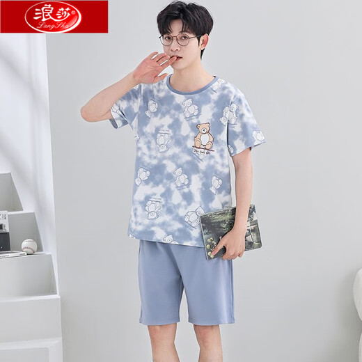 Langsha Pyjamas kurzärmelige Shorts für den Sommer New Cotton Student Cartoon Teenager Herren große Größe kann außerhalb von Heimbekleidung abgenutzt werden.