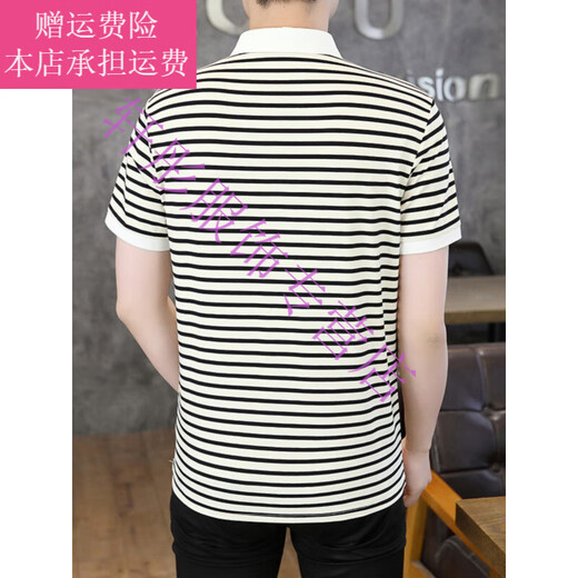 梦梦奇条纹短袖t恤男士夏季衬衫领polo衫男士休闲上衣服装 WE7029白色 纯棉 M 165  建议【90-105】斤左右