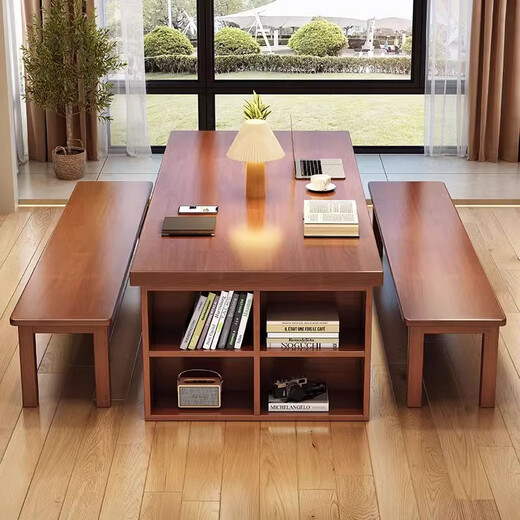 
Guanze simple solid wood desk dining table integrated and dual-purpose living room large board long desk office computer desk 9904#1.6m