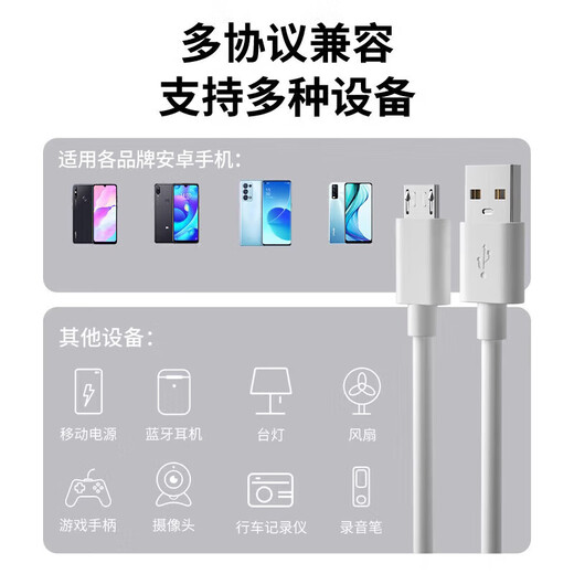Kofishow extended 5m Android ladder data cable suitable for VIVO Huawei OPPO Xiaomi mobile phone USB charging cable 6A fast charging car power cord camera monitoring power supply 1.0m USB Android flash charging