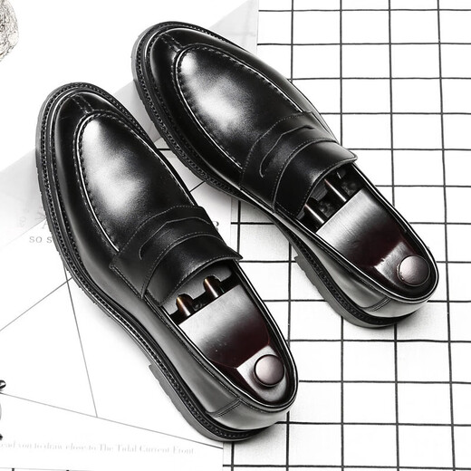 
LEOSOXS men's trendy British style lazy loafers business formal wear breathable casual leather shoes 9715-D black 38