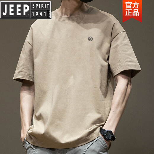 Jeep (JEEP) high-end trend American short-sleeved T-shirt for men in summer round neck versatile casual 2025 new trendy brand loose Hong Kong style T-shirt white-1365 short-sleeved-pure cotton S [recommended 80-110Jin [Jin equals 0.5 kg]]