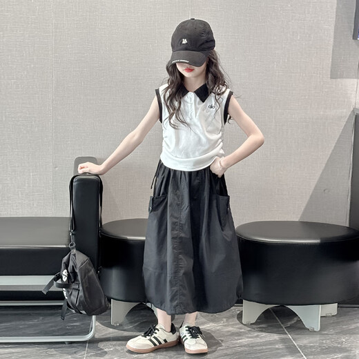 Mokitoul Summer Thin Sans mangers Jupe Set for Girls 2025 New Children's Girls Media Might Children's T-shirt Twirt Tid Trend Top (emballage de boîte cadeau haut de gamme) 120 cm