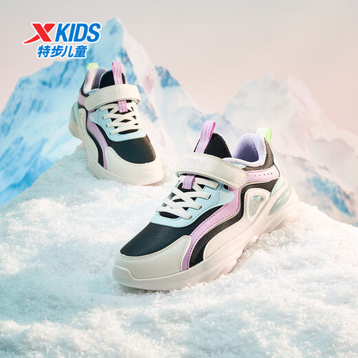 XTEP children's cotton shoes, girls' meow shoes and suede warm sports shoes, black/sail white/cloud blue 36