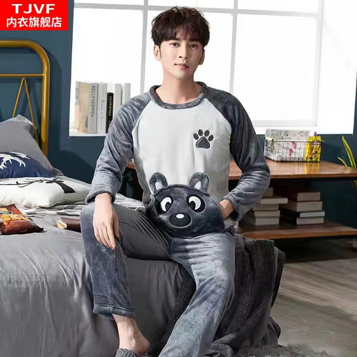 Pajama de gato Pajamas Autumnia y invierno Flanela delgada Estudiante de dibujos animados de alumno de coral de manga larga Conjunto de ropa para el hogar 3884-SNOW Bear L Hombres