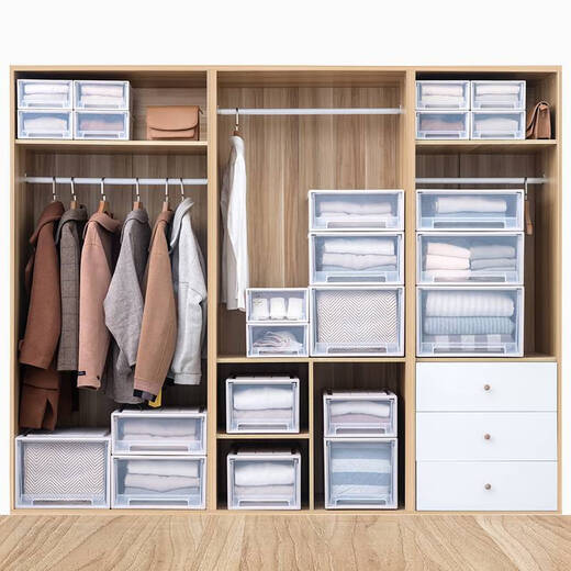 Armoire de rangement de tiroir Zhongshangguan, boîte de rangement de garde-robe, boîte de rangement en plastique en plastique, boîte de tri, boîte de rangement de garde-robe domestique C3523 profondeur 47 largeur 35 hauteur 23 transparent en un pack