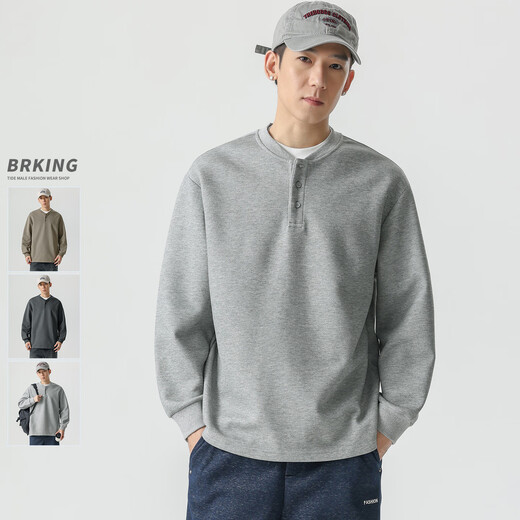 My speed WOODSOON men's sweatshirt 2025 autumn new fashion brand American Henry collar bottoming shirt men's long-sleeved tops floral gray M