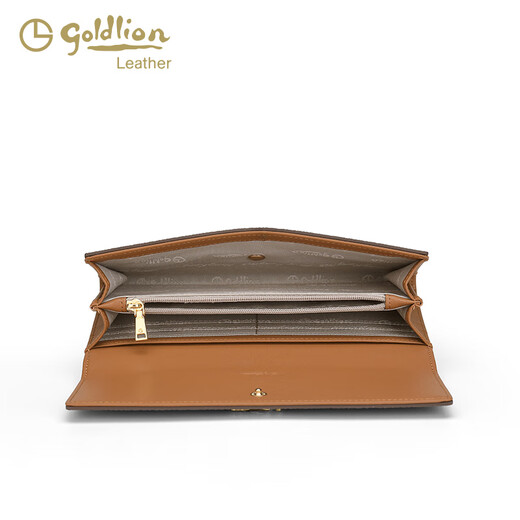 GY goldlion金利来钱包女新款印花时尚百搭简约小众设计感长款多卡位拉链卡包 米白