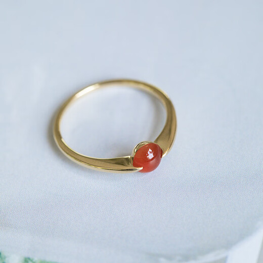 YIBIY Manxu Jewelry 18k gold ring niche simple light luxury versatile temperament girl high-end ring red jade