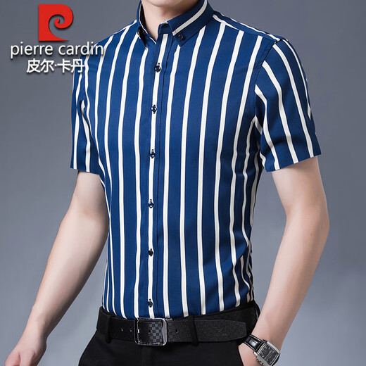 Pier Cardinxia Neues kurzärmeliges Stretch Black Vertikal gestreiftes Hemd Männer Business Button Collar Free One Ice Mercerized Slim, halbärmelige Hemd Nadel Pink D829 Kurzärärmig m 38
