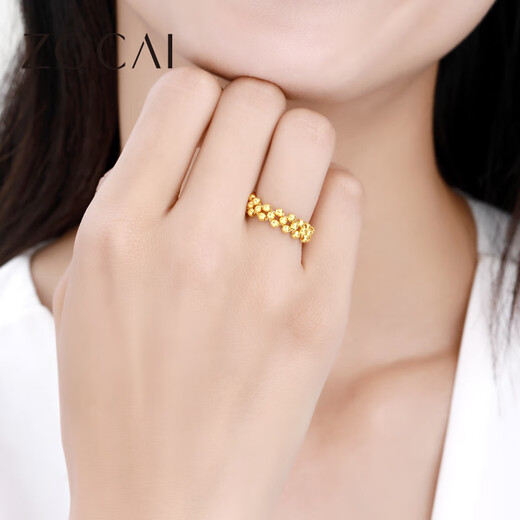Zokai yellow 18K gold ring, bungee bead gold bead ring, simple and versatile birthday gift W08549