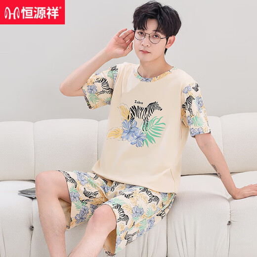 恒源祥夏季睡衣男士夏季短袖短裤家居服男款青少年棉质薄款外出套装 一#1396 M 少年 70-80斤