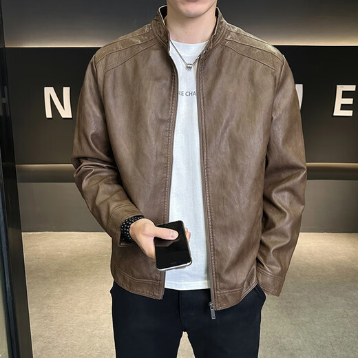 
AEMAPE high street style puffy and handsome windproof casual leather jacket for men 2025 spring and autumn new British style youth work top Coffee L