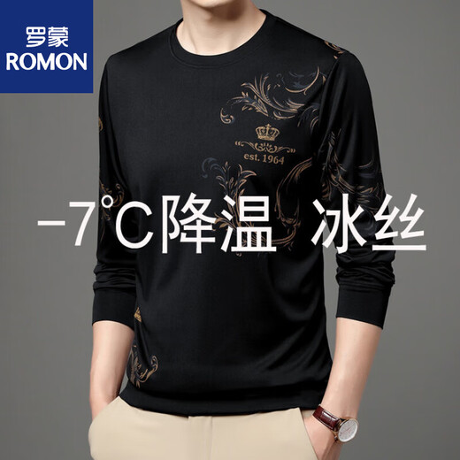 Romon 2025 Neues Eissensen-Langarm-T-Shirt für Männer im Sommer-Sommereiseide Dünne Nacken für Männer mittleren Alters losen, schnell trocknend großer Größe 6627 Blau M 165