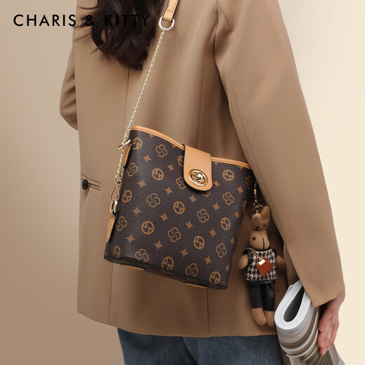CharisKitty小c&k包包女款2025年新款通勤水桶包单肩斜挎女包生日圣诞节礼物 CK女包-咖色【送女友老婆女生礼物走心】