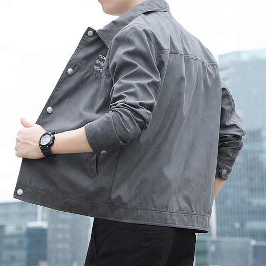 Con chaqueta retro de chaqueta de solapa de Yishion2025 Pure Yishion2025 Ropa de juventud de la camisa delgada de gamuza de gamuza y la ropa juvenil [estilo de otoño] K12806 gris oscuro [Garantía de calidad] M