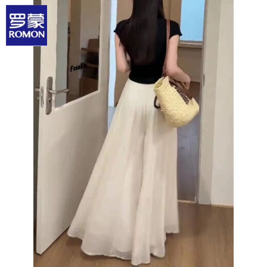 Romonbee White Ice Seidenrock und Hosen für Frauen im Sommer Dünn 2025 NEU NEU SCHOOPING Fairy Casual Bods Wide-Big Hosen Hosen Off-Weiße L schlägt 120-135jin vor [Jin ist 0,5 kg]