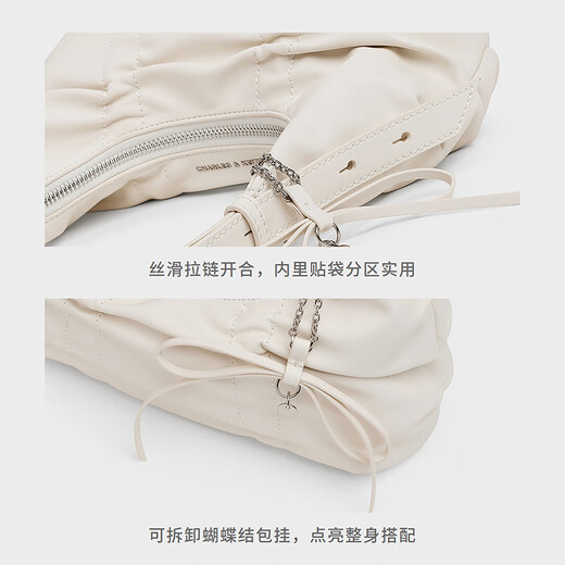 CHARLES&KEITH25秋季新品复古褶皱蝴蝶结单肩腋下包CK2-40271626 Cream奶白色 S