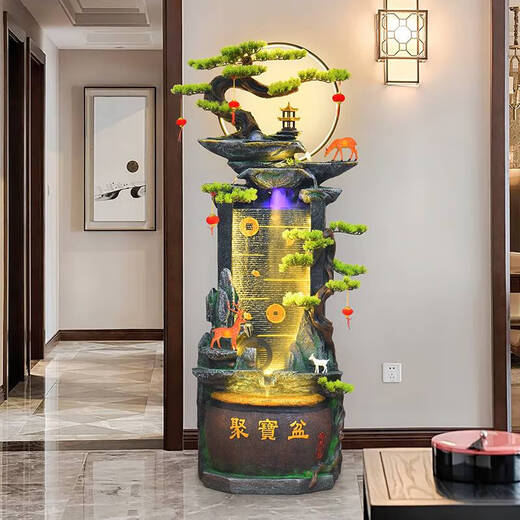 咏幻风水轮聚宝盆假山流水生财摆件公司办公室高山循环水景观鱼缸装饰 9928-小号高111cm