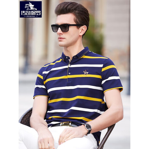 Leyenda Paul Summer Business Business Casual Manga Short Manga Lapel Pure Stripe Camiseta Polo Camiseta suelta Top Sky Blue (2115 Modelos) 4xl Adecuado para 195-210Jin [Jin iguala 0.5 kg]