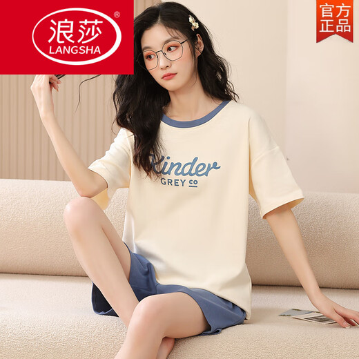 浪莎（LangSha）女士短袖睡衣套装夏季薄款棉大码夏天家居服可外穿休闲春秋卡通 GXT6636 M (建议75-95斤)