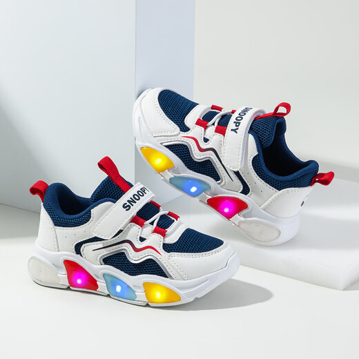 Snoopy Snoopy Kinderschuhe Kinder Kleinkinder Mode farbenfrohe leuchtende Schuhe Männer und Mädchen beleuchten Schuhe 3879 Weiße Deep Navy Blue 28