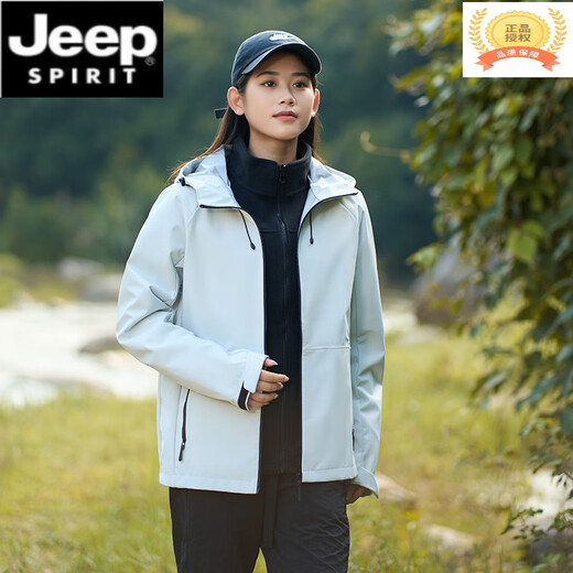 JEEP SPIRIT2025 Autumn and Winter Jacket Women's Three-in-One Jacket Men's Outdoor Windproof and Waterproof Cycling Fishing and Mountaineering Jacket Unisex Fleece - Glacier Gray XL