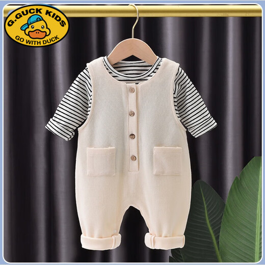 G.DUCKKIDS baby overalls set spring and autumn baby spring two-piece set boys 2025 new children's clothes women's style striped overalls cover dark gray 90 recommended height 80-90cm 1 and a half years old - about 2 years old