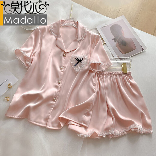 Modal ice silk pajamas for women in summer new sweet Korean gentle pink shorts shorts internet celebrity style home clothing set WLW9227# M [Suggested 80-100Jin [Jin equals 0.5 kg]]