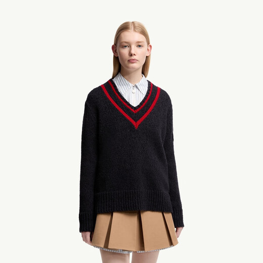 Moncler Frauen mit V -Ausck -Baumwoll- und Wolle -Mischpullover - Marine Blue S